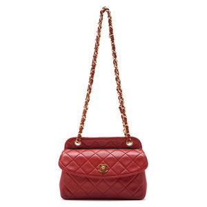 Chanel Mini Matelasse Round Flap Chain Lambskin Red Gold